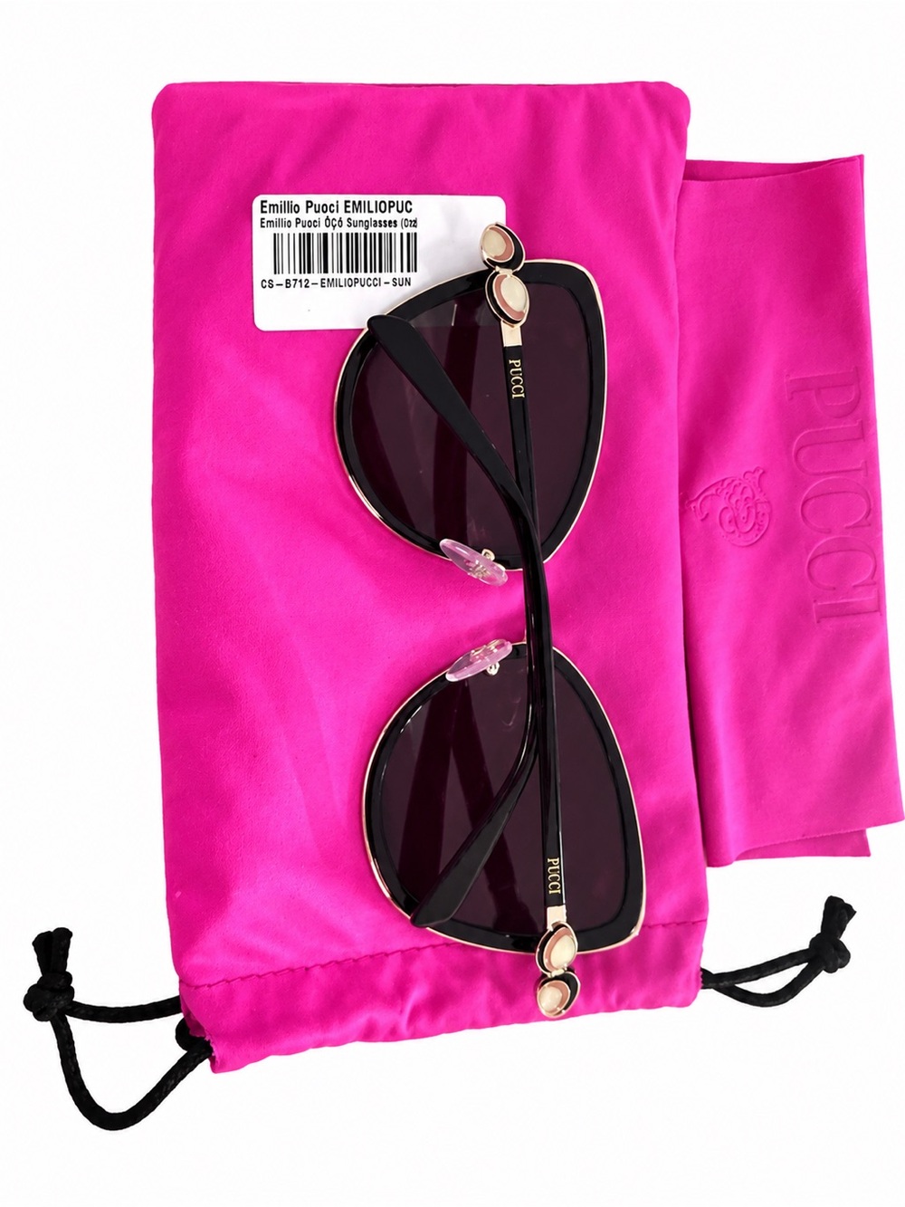 Emilio Pucci Black Cat-Eye Sunglasses with Gold Accents